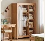 Solid wood children's wardrobe European beech bedroom wardrobe modern simple home curtain wardrobe