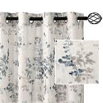 H.VERSAILTEX Sheer Linen Curtains 63 Inch Long Semi Sheer Curtains Draperies for Living Room/Bedroom Vintage Classical Floral Printing Window Treatment Grommet 2 Panels, Bluestone and Taupe
