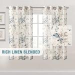 H.VERSAILTEX Sheer Linen Curtains 63 Inch Long Semi Sheer Curtains Draperies for Living Room/Bedroom Vintage Classical Floral Printing Window Treatment Grommet 2 Panels, Bluestone and Taupe