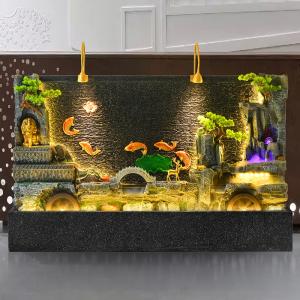 Large rockery water curtain wall running  screen living room office entrance hotel villa courtyard fountain floor ornament