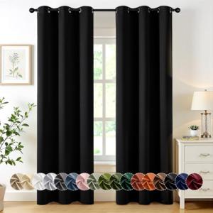 MIULEE Black Blackout Curtains for Bedroom Living Room 72 Inches Long 2 Panels, Thermal Insulated Room Darkening Drapes Solid Grommet Top Noise Reduction Light Blocking Halloween Window Curtains