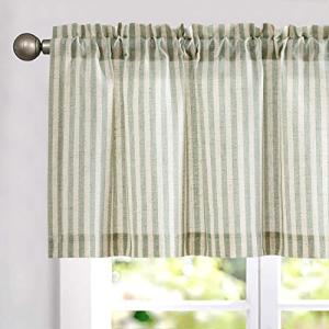 jinchan Valance Curtain Linen Textured Striped Window Curtain for Living Room Light Filtering Ticking Stripe Farmhouse Valance for Kitchen Rod Pocket 1 Panel 16 Inch Sage Green on Linen 1 Panel