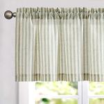 jinchan Valance Curtain Linen Textured Striped Window Curtain for Living Room Light Filtering Ticking Stripe Farmhouse Valance for Kitchen Rod Pocket 1 Panel 16 Inch Sage Green on Linen 1 Panel