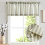 jinchan Valance Curtain Linen Textured Striped Window Curtain for Living Room Light Filtering Ticking Stripe Farmhouse Valance for Kitchen Rod Pocket 1 Panel 16 Inch Sage Green on Linen 1 Panel