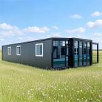 40ft Prefab Expandable Container House with 3 Bedrooms Modular Cabin Design Durable Steel Structure with Glass Curtain Wall