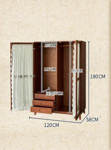 French solid wood wardrobe retro bedroom home hanging clothes large capacity wardrobe double door gauze curtain glass cabinet