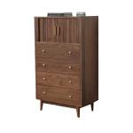 Solid Wood Four-Bucket Cabinet Four-Drawer Curtain Dining Room Side Cabinet Black Walnut Bedroom Storage Nordic High Cabinet
