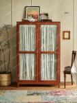 French solid wood wardrobe retro bedroom home hanging clothes large capacity wardrobe double door gauze curtain glass cabinet
