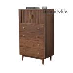 Solid Wood Four-Bucket Cabinet Four-Drawer Curtain Dining Room Side Cabinet Black Walnut Bedroom Storage Nordic High Cabinet