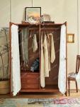 French solid wood wardrobe retro bedroom home hanging clothes large capacity wardrobe double door gauze curtain glass cabinet