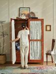 French solid wood wardrobe retro bedroom home hanging clothes large capacity wardrobe double door gauze curtain glass cabinet