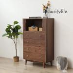 Solid Wood Four-Bucket Cabinet Four-Drawer Curtain Dining Room Side Cabinet Black Walnut Bedroom Storage Nordic High Cabinet