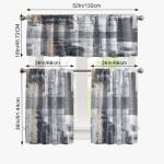 Lnond Grey Brown Kitchen Curtains and Valances Set,52x36 Inch Semi-Sheer Rod Pocket Kitchen Curtain Valance and Tiers Set, 3 Pcs Abstract Art Kitchen Decor Small Cafe Curtains Bathroom Curtain