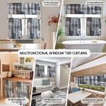 Lnond Grey Brown Kitchen Curtains and Valances Set,52x36 Inch Semi-Sheer Rod Pocket Kitchen Curtain Valance and Tiers Set, 3 Pcs Abstract Art Kitchen Decor Small Cafe Curtains Bathroom Curtain