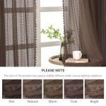 WAZZIO Chocolate Brown Sheer Curtains Rod Pocket Tassel Boho Crochet Lace Curtains 84 Inch Length 2 Panels for Bedroom Living Room See Through Privacy Drapes