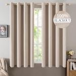 MIULEE Linen Textured Curtains for Bedroom Solid 100% Blackout Thermal Insulated Natural Beige Grommet Room Darkening Curtains & Drapes Luxury Decor for Living Room Nursery 52 x 63 Inch (2 Panels)