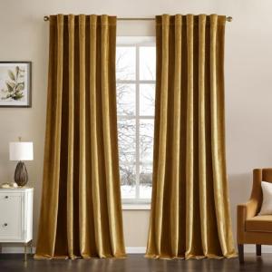 MIULEE Gold Velvet Curtains 84 inches - Luxury Room Darkening Curtains for Bedroom Living Room Thermal Insulated Super Soft Blackout Window Drapes Back Tab, Golden, W52 x L84 inches, 2 Panels