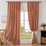 TIVNICO Boho Bedroom Curtains 63 Inches Long 2 Panel Set,Rustic Floral Bohemian Living Room Farmhouse Autumn Curtain,French Country Room Darkening Privacy Window Drapes,Terracotta Rust