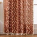 TIVNICO Boho Bedroom Curtains 63 Inches Long 2 Panel Set,Rustic Floral Bohemian Living Room Farmhouse Autumn Curtain,French Country Room Darkening Privacy Window Drapes,Terracotta Rust