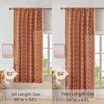 TIVNICO Boho Bedroom Curtains 63 Inches Long 2 Panel Set,Rustic Floral Bohemian Living Room Farmhouse Autumn Curtain,French Country Room Darkening Privacy Window Drapes,Terracotta Rust