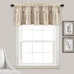 Lush Decor Linen Button Farmhouse Valance, 52" W x 18" L, Dark Linen - Kitchen Curtains Valances, Rustic Color Block Design With Husk Button
