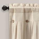 Lush Decor Linen Button Farmhouse Valance, 52" W x 18" L, Dark Linen - Kitchen Curtains Valances, Rustic Color Block Design With Husk Button