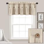 Lush Decor Linen Button Farmhouse Valance, 52" W x 18" L, Dark Linen - Kitchen Curtains Valances, Rustic Color Block Design With Husk Button