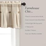 Lush Decor Linen Button Farmhouse Valance, 52" W x 18" L, Dark Linen - Kitchen Curtains Valances, Rustic Color Block Design With Husk Button