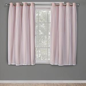 TOWN & COUNTRY LUXE Talia Double Layer Indoor Curtains, Sheer and Room Darkening Blackout, Grommet Top, Energy Efficient, 2-Pack Set, 52"x63", Rose Blush