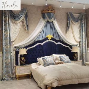 European Palace Bed Valance Velvet Embroidery Luxury Curtains for Living Room Bedroom Dining Blue White Tulle Window Custom Size