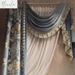 European Palace Bed Valance Velvet Embroidery Luxury Curtains for Living Room Bedroom Dining Blue White Tulle Window Custom Size