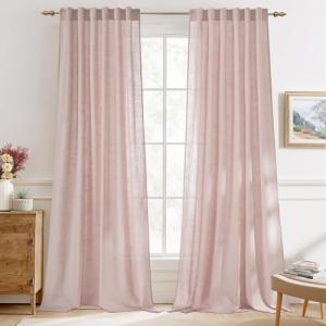 StangH Textured Linen Pink Curtains 84 inches Long, Thick Light Filtering Farmhouse Window Drapes Solid Privacy Semi Sheer Panels for Girls Bedroom Nursery, W55 x L84, 2 Panels