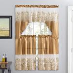 American Linen 3 Piece Sequin Embroidered Window Curtain Set – Valance and Tiers – Kitchen, Living Room, or Bathroom Curtains