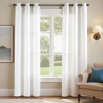 jinchan White Linen Textured Curtains 84 Inches Long 2 Panels Sets for Living Room Grommet Top Light Filtering Window Drapes for Bedroom