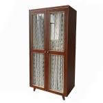 Grandma's big wardrobe French retro double door wardrobe solid wood gauze curtain American glass cabinet small apartment bedroom