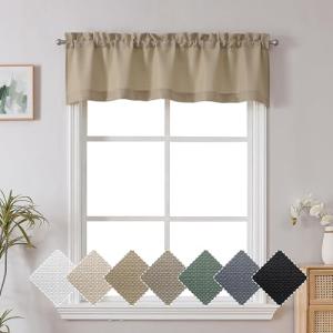 Chyhomenyc Camel Faux Linen Slub Textured Semi Sheer Small Window Kitchen Valance Curtain, Rod Pocket Cafe Valance for Bathroom Laundry Basement, 60Wx14L inch, 1 Piece