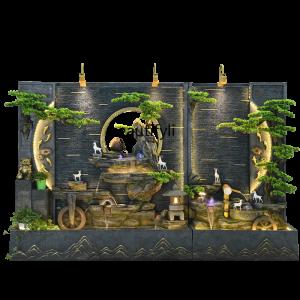 Water curtain wall rockery flowing water fountain floor ornament living room courtyard lucky decoration