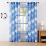 Pudmangtex Ombre Sheer Curtains 84 inch Length for Living Room 2 Panels,Blue Printed Semi Sheer Drapes with Nickel Grommet,Light Filtering Crushed Window Treatment for Bedroom