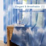 Pudmangtex Ombre Sheer Curtains 84 inch Length for Living Room 2 Panels,Blue Printed Semi Sheer Drapes with Nickel Grommet,Light Filtering Crushed Window Treatment for Bedroom