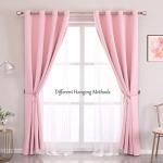 SOFJAGETQ Double Layered Blackout Pink Curtains 2 Panels - Princess Cute and Girly Draperies for Bedroom Living Room Nursery Pink Lace Hem Room Darkening Curtains, 52x84 inches