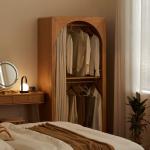Solid wood wardrobe modern simple log, curtain wardrobe, small apartment household bedroom curtain wardrobe