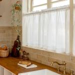 Jilron Short Kitchen Curtains Sheer Cafe Curtain with White Stripe Pattern for Window Over Sink, Privacy & Decorative Kitchen Blinds (White-25 W x 24" L-2 Panels)