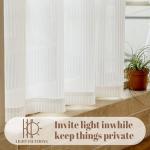 Jilron Short Kitchen Curtains Sheer Cafe Curtain with White Stripe Pattern for Window Over Sink, Privacy & Decorative Kitchen Blinds (White-25 W x 24" L-2 Panels)