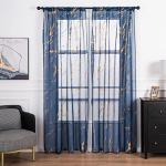 Sutuo Home Marble Sheer Curtains 84 Inch Length, Gold Foil Print Metallic Bronzing, Privacy Window Treatment Abstract Drape Pair 2 Panels Set for Bedroom Kitchen Living Room 52" W x 84" L, Navy Blue