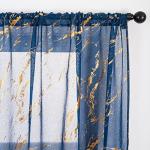 Sutuo Home Marble Sheer Curtains 84 Inch Length, Gold Foil Print Metallic Bronzing, Privacy Window Treatment Abstract Drape Pair 2 Panels Set for Bedroom Kitchen Living Room 52" W x 84" L, Navy Blue