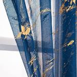 Sutuo Home Marble Sheer Curtains 84 Inch Length, Gold Foil Print Metallic Bronzing, Privacy Window Treatment Abstract Drape Pair 2 Panels Set for Bedroom Kitchen Living Room 52" W x 84" L, Navy Blue