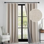 RYB HOME Linen Textured 100% Blackout Curtains for Bedroom, Insulating Energy Saving Window Curtains for Living Room Dining Patio Sliding Glass Door, Wide 52 x Long 84 inch, Beige, 2 Panels