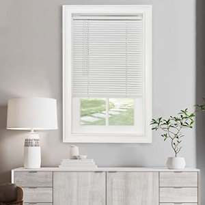 Cordless Light Filtering Mini Blinds for Indoor Windows - 32 Inch Width, 64 Inch Length, 1" Slat Size - Pearl White - Cordless GII Morningstar Window Blinds for Interior by Achim Home Decor