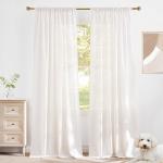 NICETOWN 230GSM Linen Blend Semi Sheer Curtains 96 inches Long, Back Tab & Rod Pocket with Pleat Tab Privacy Farmhouse Window Treatments Light Filtering for Living Room, W52 x L96, 2 Panels