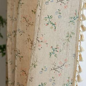 ENJOYBRIDAL Floral Boho Curtains 2 Panels Short 63 Inch Curtains Patterned Semi Sheer Living Room Drapes Farmhouse Bohemian Window Curtain Panels with Tassel Beige Rod Pocket Bedroom Drapes